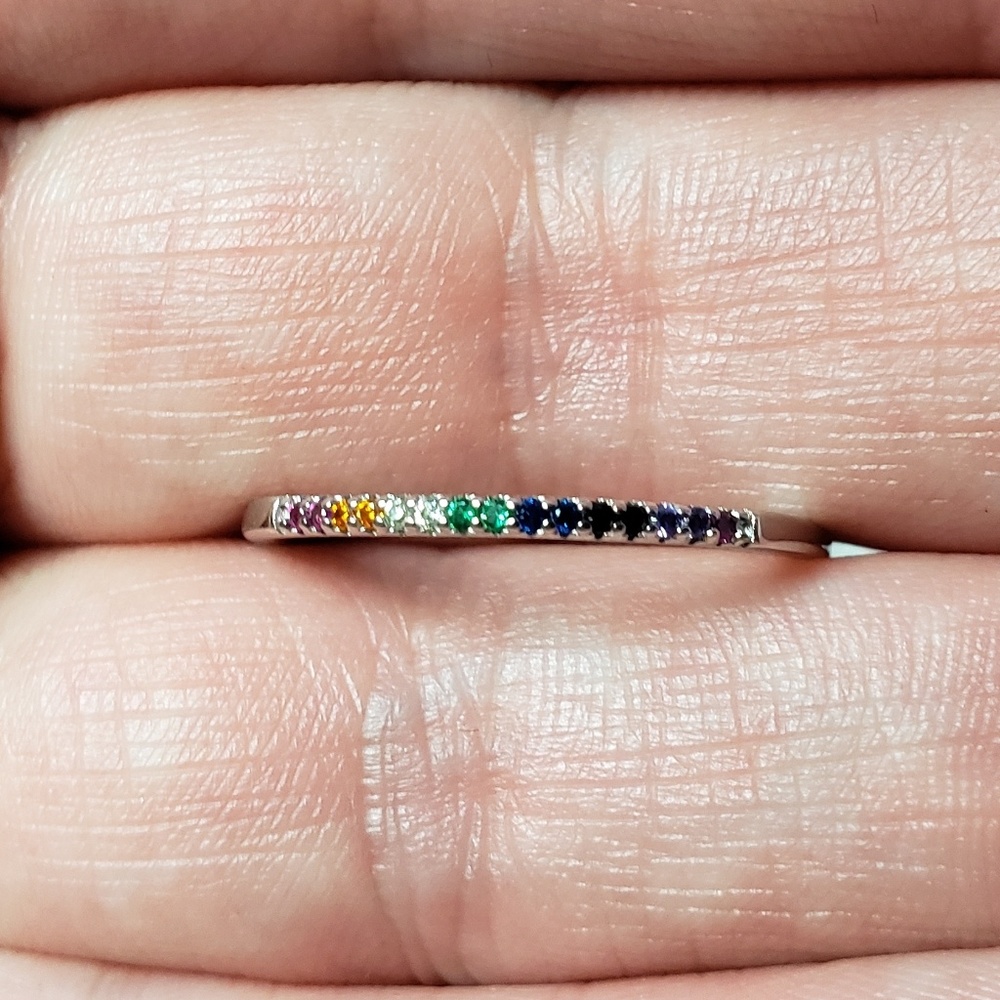 925 Silver 🌈 Rainbow Minimal Band Tiny Stackable - Picture 2 of 8